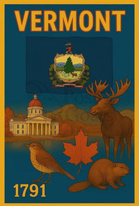 Vermont Statehood Celebration Poster with Nostalgic Vintage Style Cultural or Heritage Poster PosterGoat