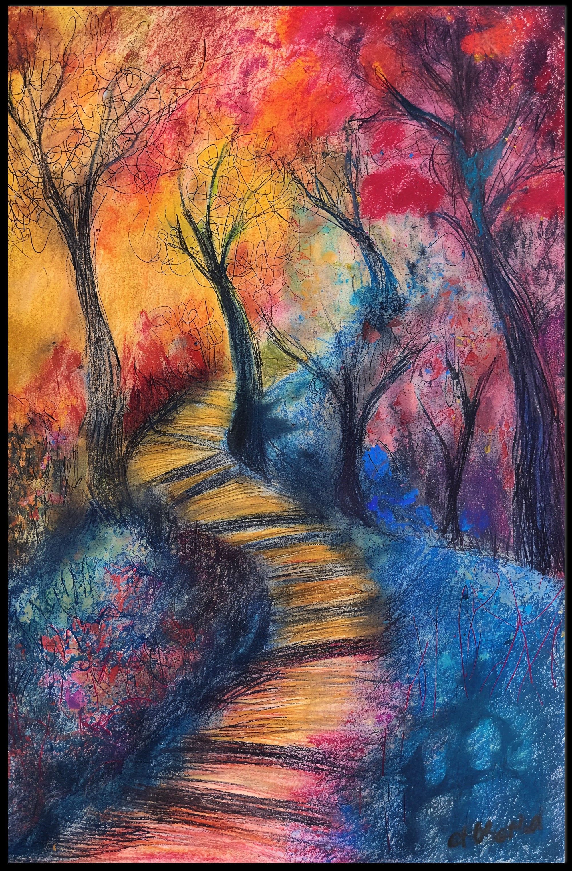 Vibrant Abstract Autumn Forest Exploration Artistic Poster PosterGoat