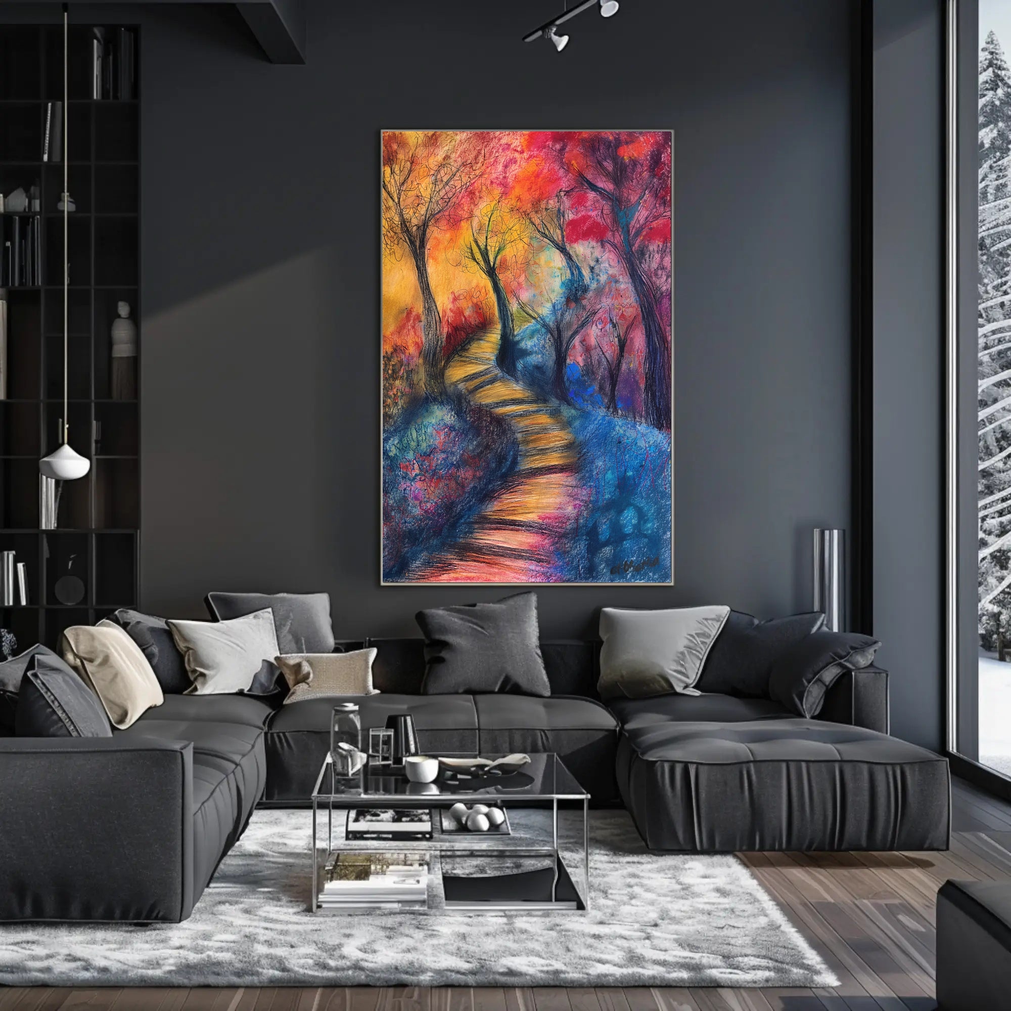 Vibrant Abstract Autumn Forest Exploration Artistic Poster PosterGoat