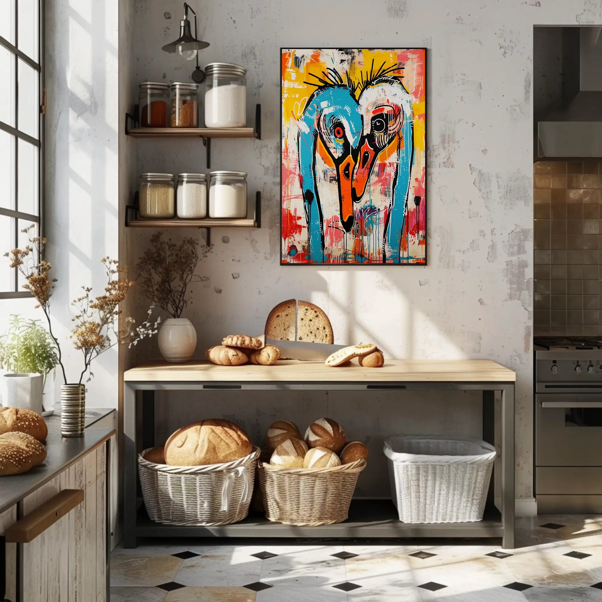 Vibrant Abstract Birds Artwork in an Artistic Poster PosterGoat