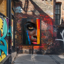 Vibrant Abstract Face with Emotive Single Eye Poster PosterGoat