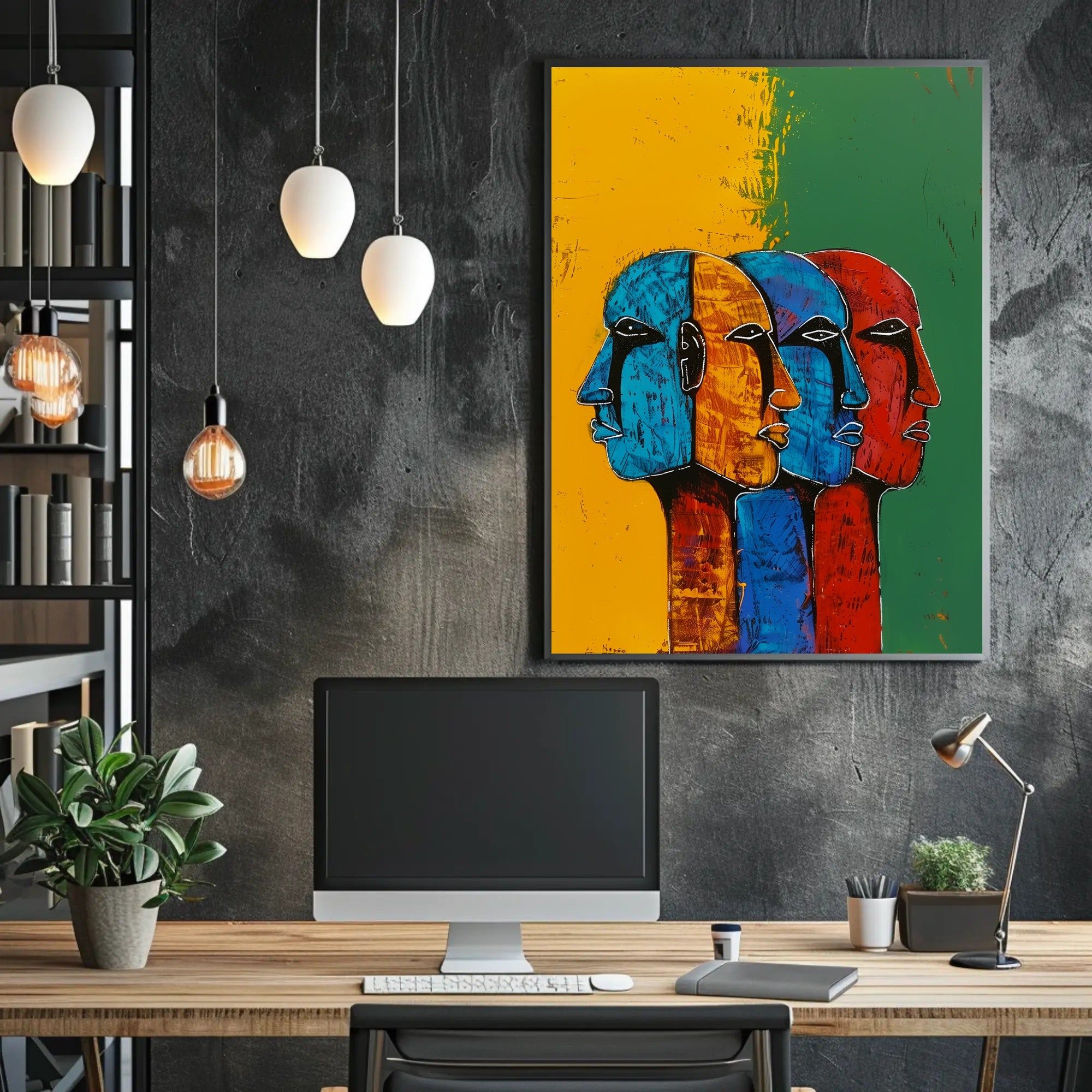 Vibrant Abstract Human Profiles Art Poster, Abstract or Artistic Poster PosterGoat