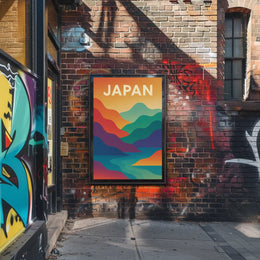 Vibrant Abstract Japanese Landscape Retro Style Poster PosterGoat