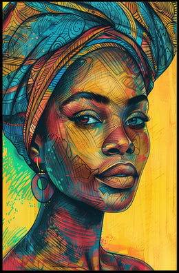Vibrant Afro-Inspired Woman Portrait Cultural Poster PosterGoat