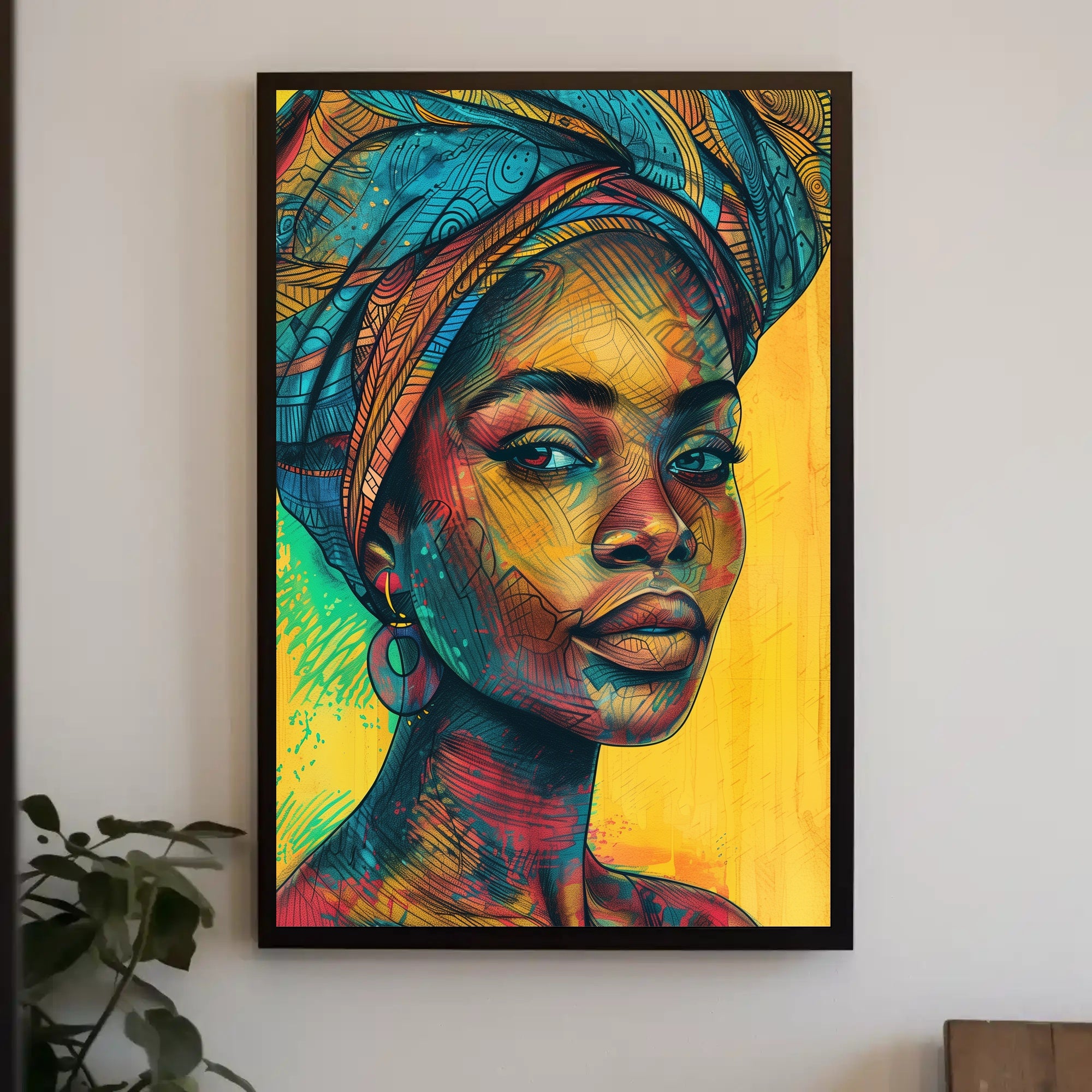 Vibrant Afro-Inspired Woman Portrait Cultural Poster PosterGoat