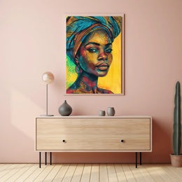 Vibrant Afro-Inspired Woman Portrait Cultural Poster PosterGoat
