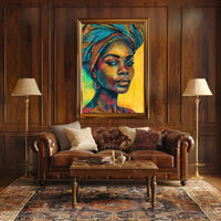 Vibrant Afro-Inspired Woman Portrait Cultural Poster PosterGoat