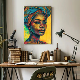 Vibrant Afro-Inspired Woman Portrait Cultural Poster PosterGoat
