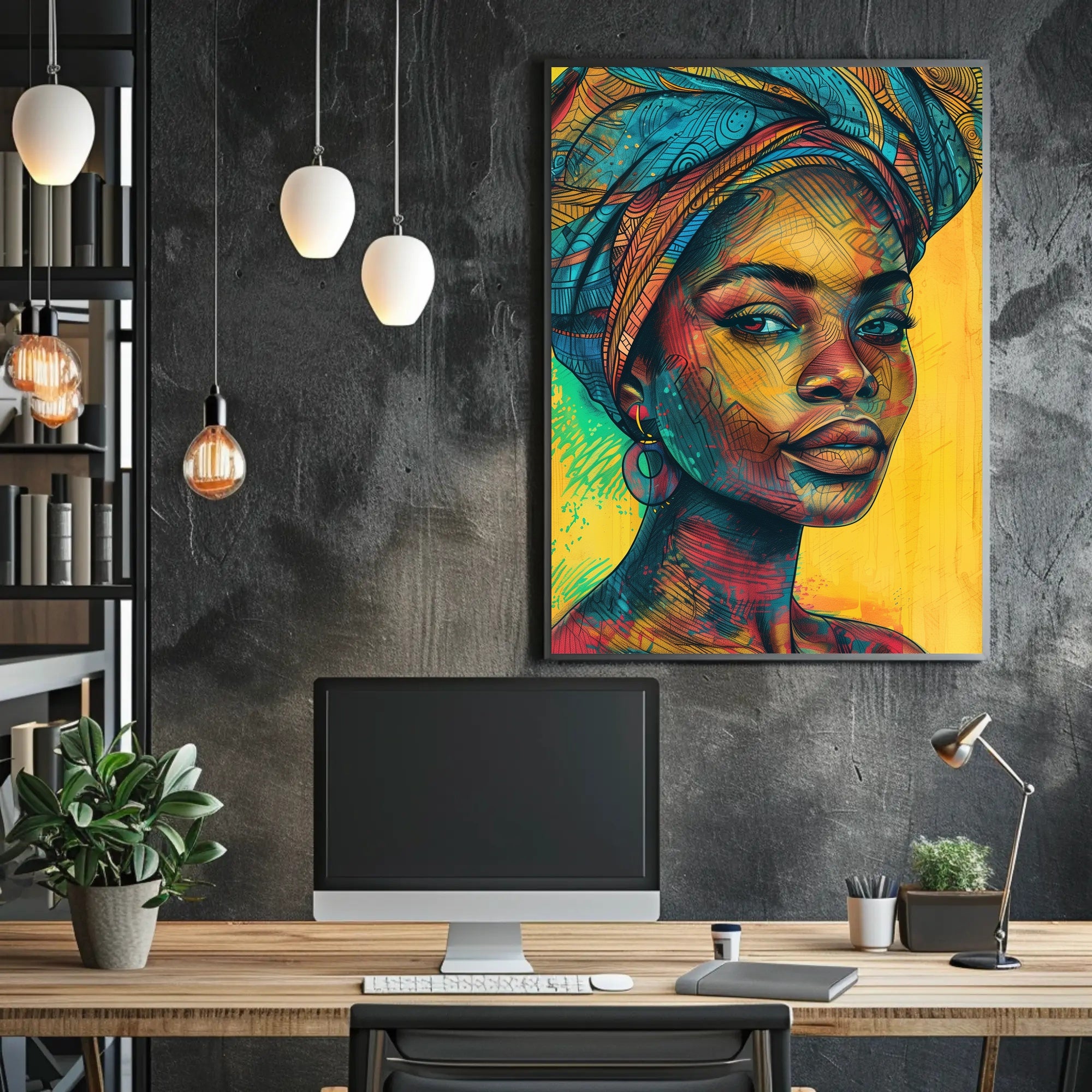 Vibrant Afro-Inspired Woman Portrait Cultural Poster PosterGoat