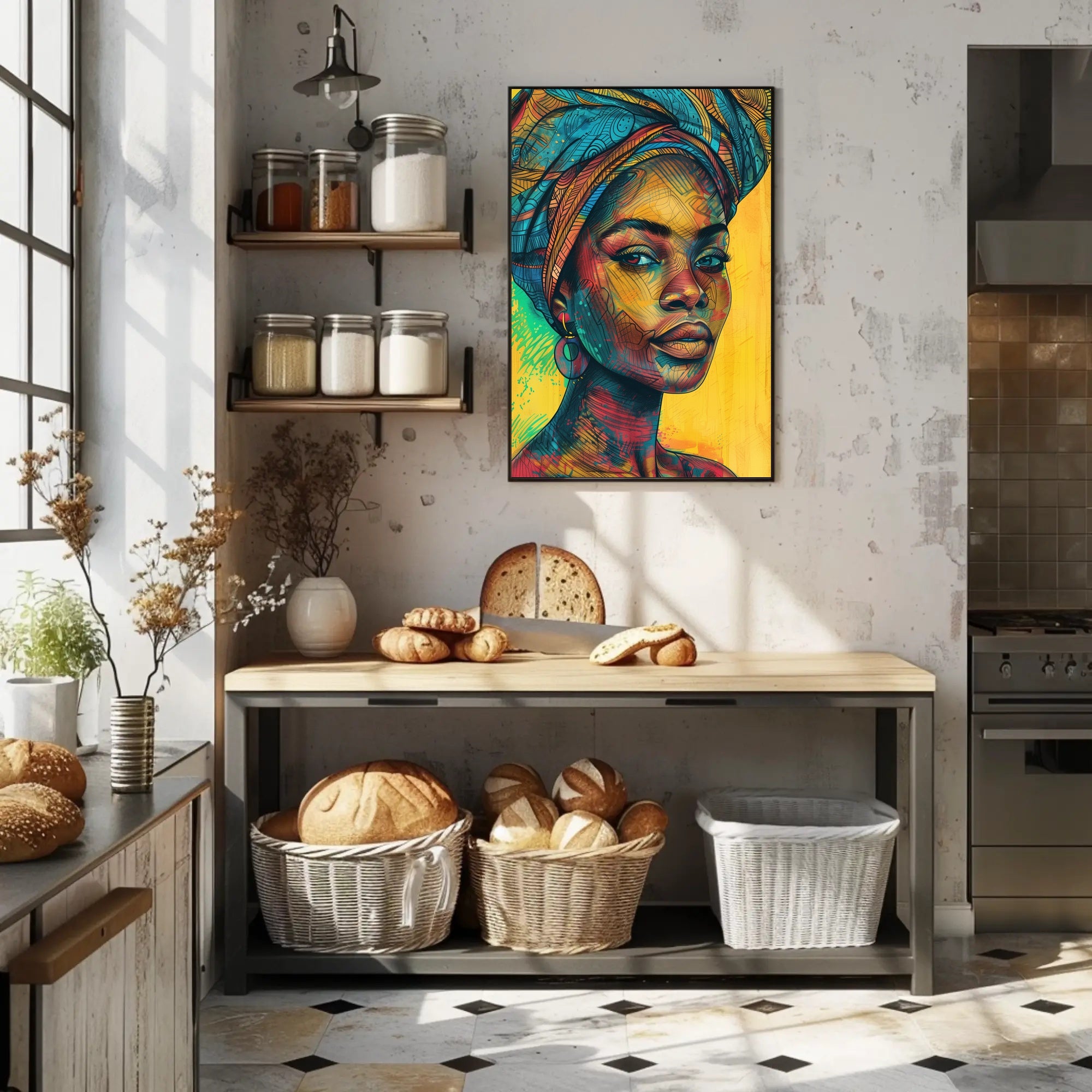 Vibrant Afro-Inspired Woman Portrait Cultural Poster PosterGoat