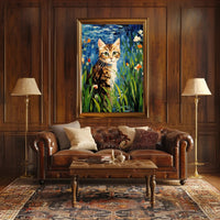 Vibrant Artistic Cat in Garden Animal Poster PosterGoat
