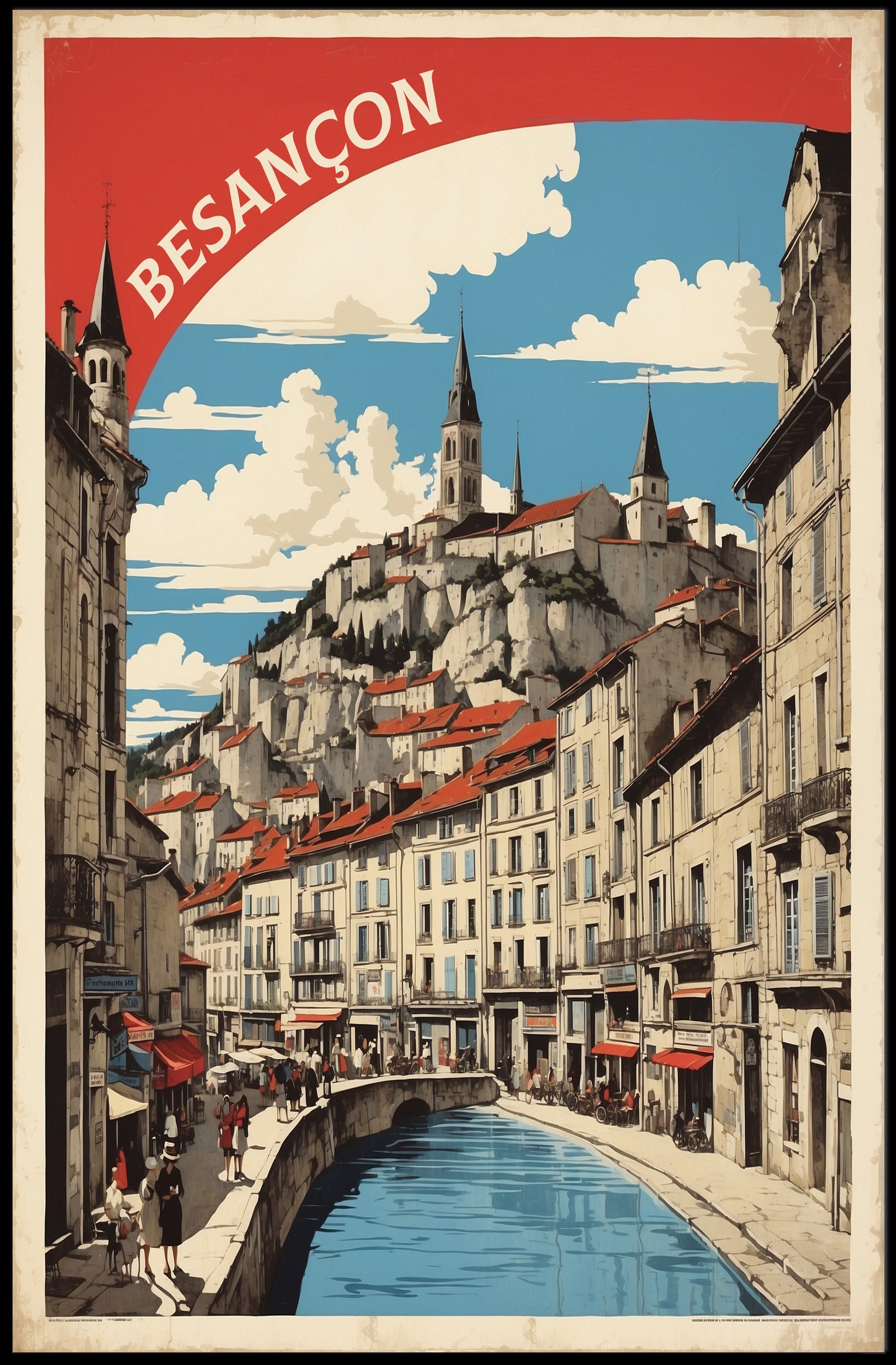 Vibrant Besançon Travel Poster with Nostalgic Mid-Century Style PosterGoat