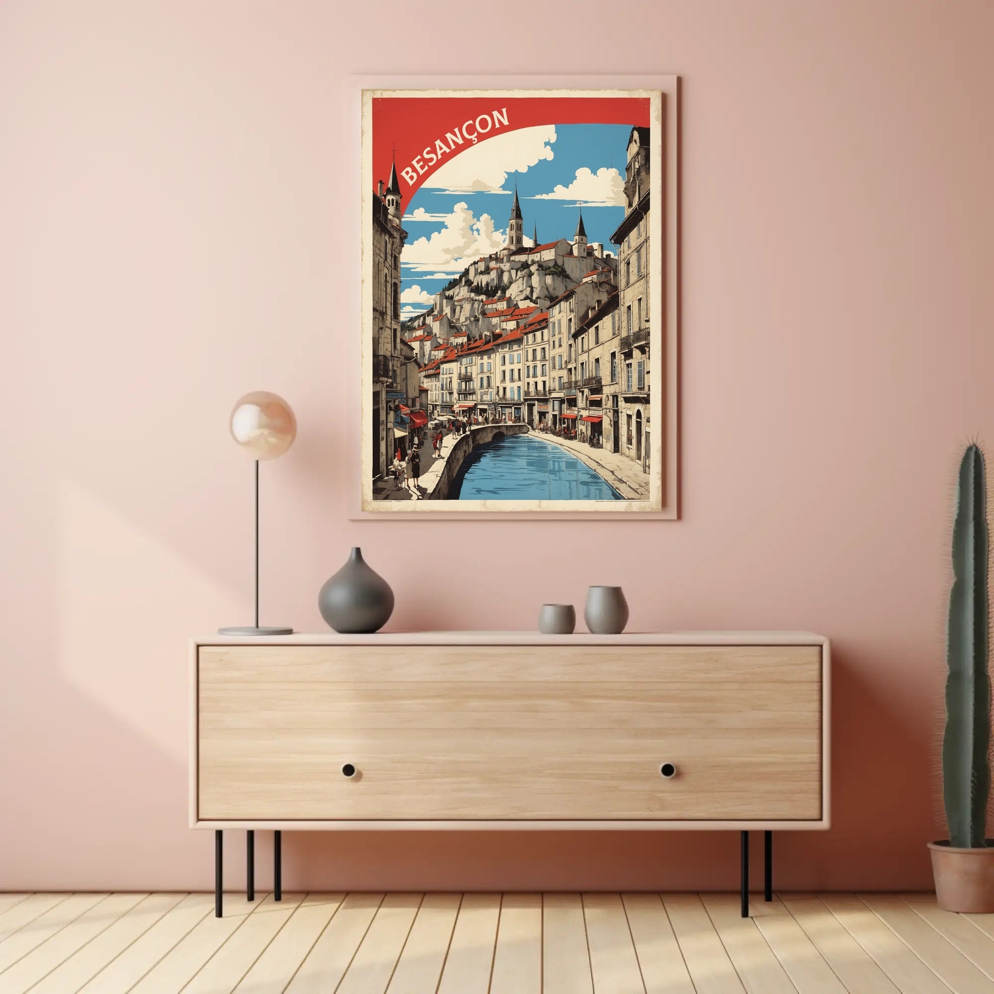 Vibrant Besançon Travel Poster with Nostalgic Mid-Century Style PosterGoat