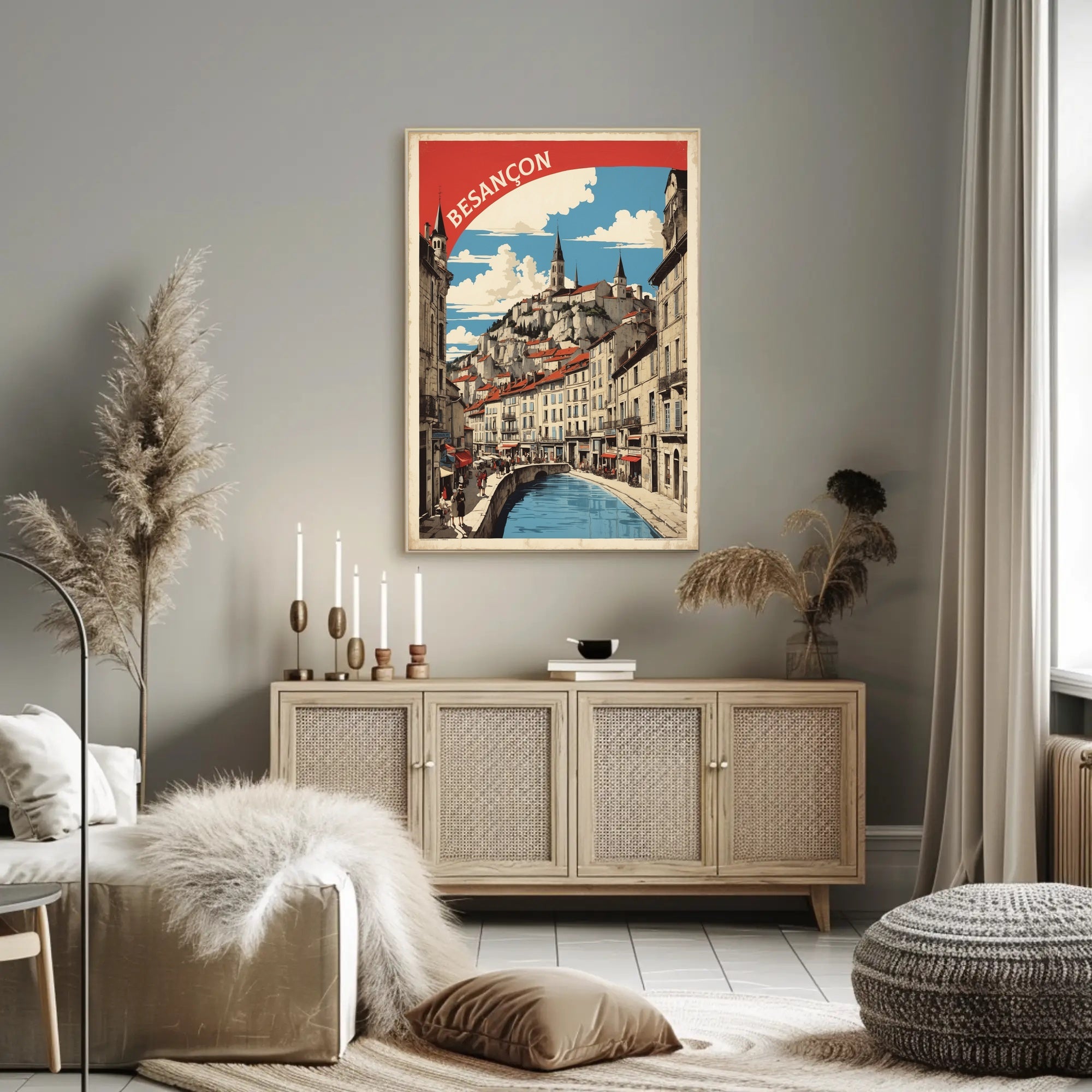 Vibrant Besançon Travel Poster with Nostalgic Mid-Century Style PosterGoat