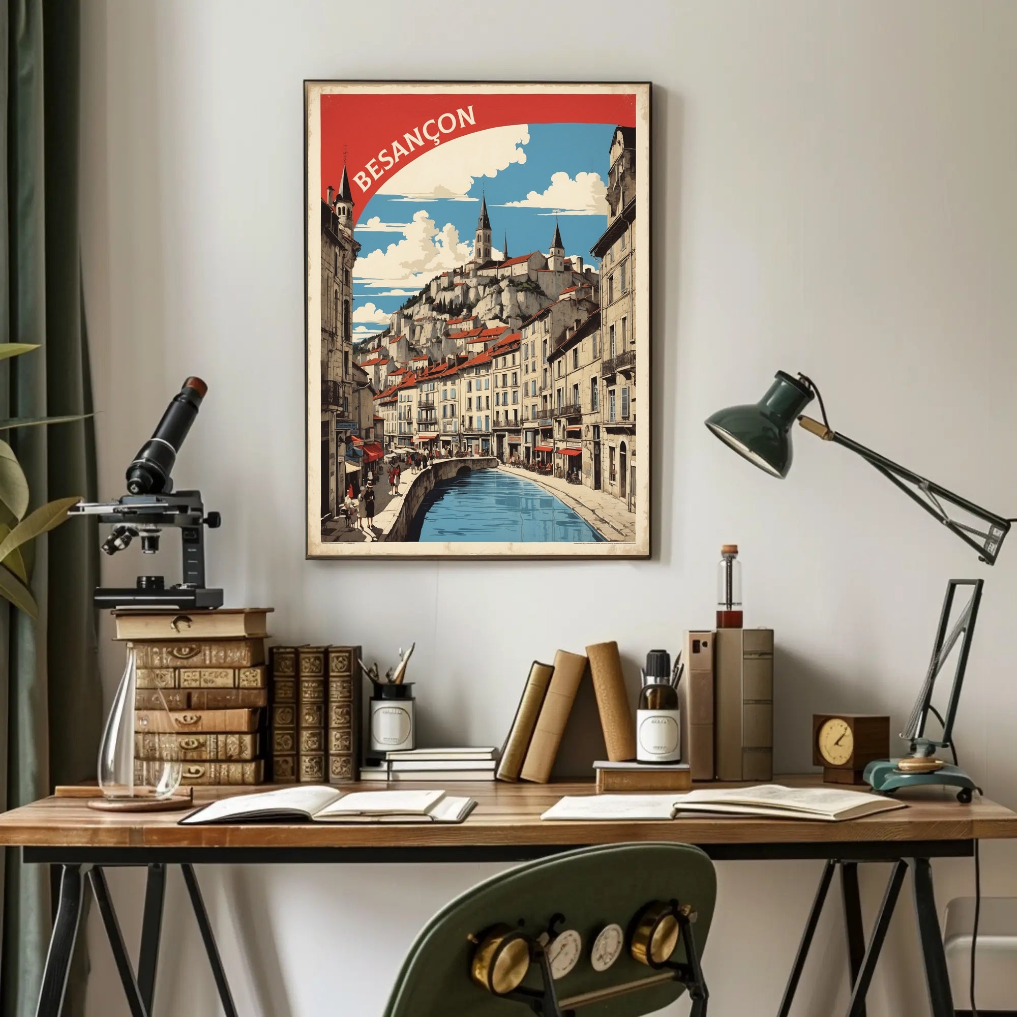 Vibrant Besançon Travel Poster with Nostalgic Mid-Century Style PosterGoat