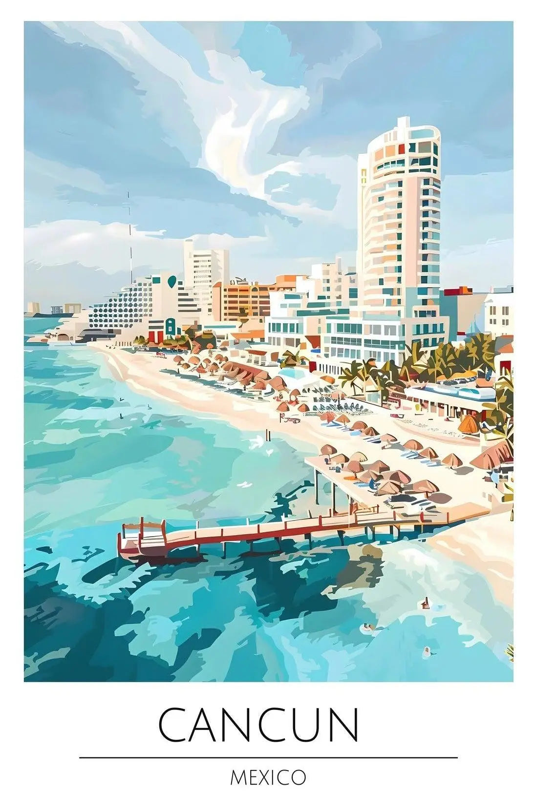 Vibrant Cancun Beach Scene: Retro Travel Poster PosterGoat