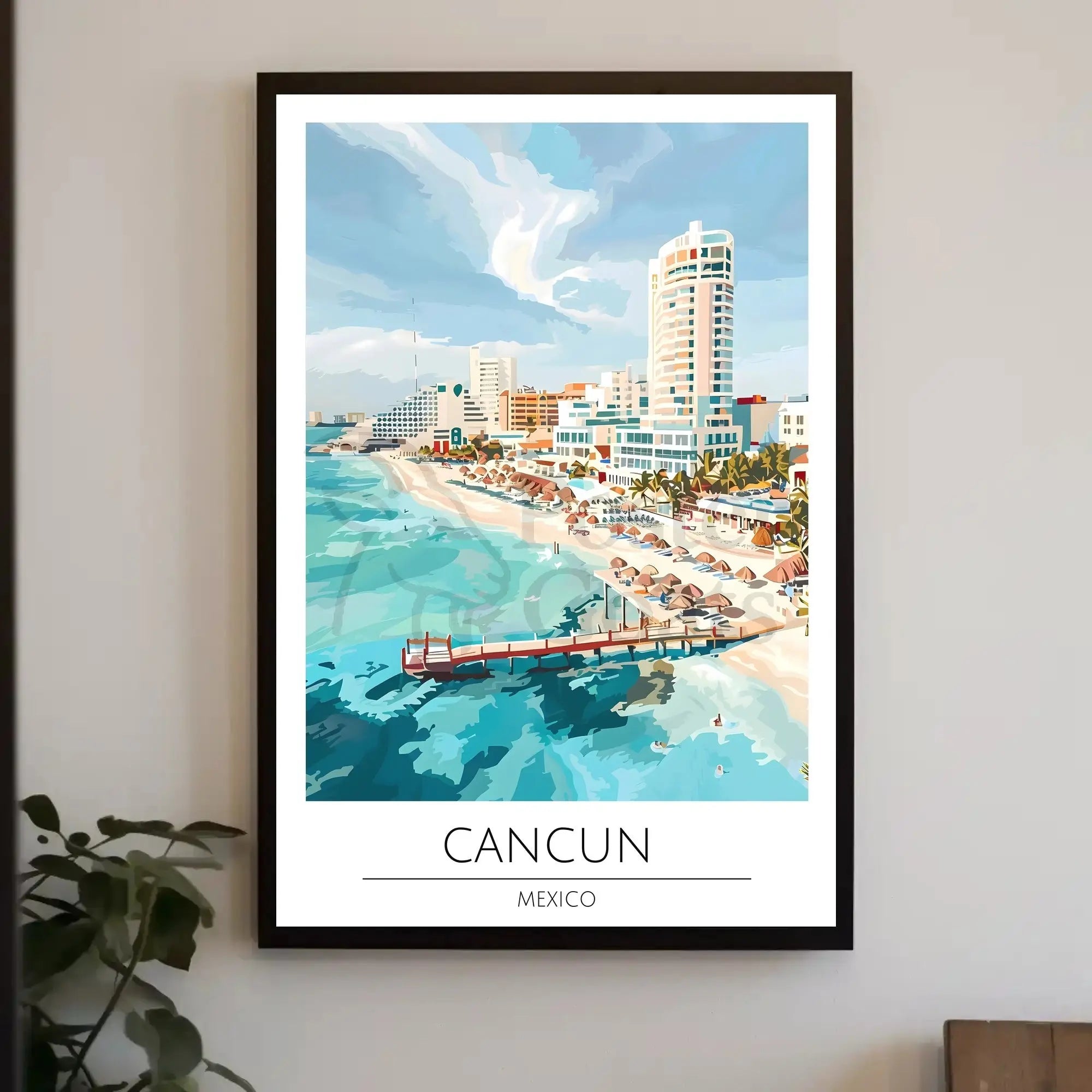 Vibrant Cancun Beach Scene: Retro Travel Poster PosterGoat