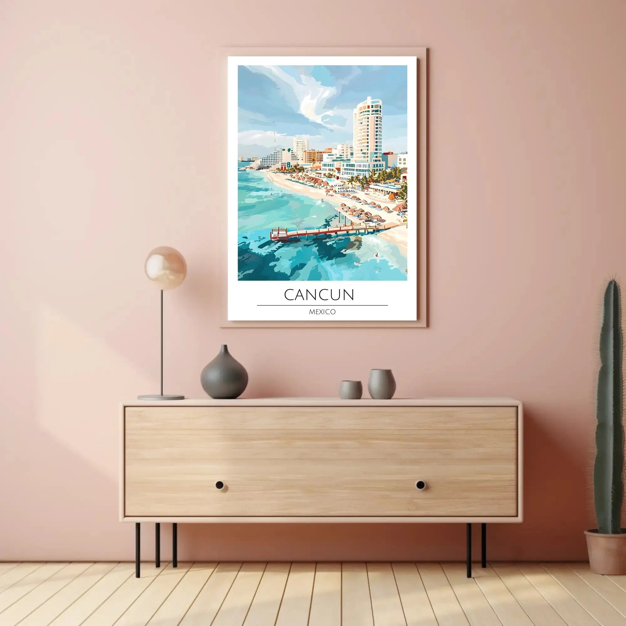 Vibrant Cancun Beach Scene: Retro Travel Poster PosterGoat