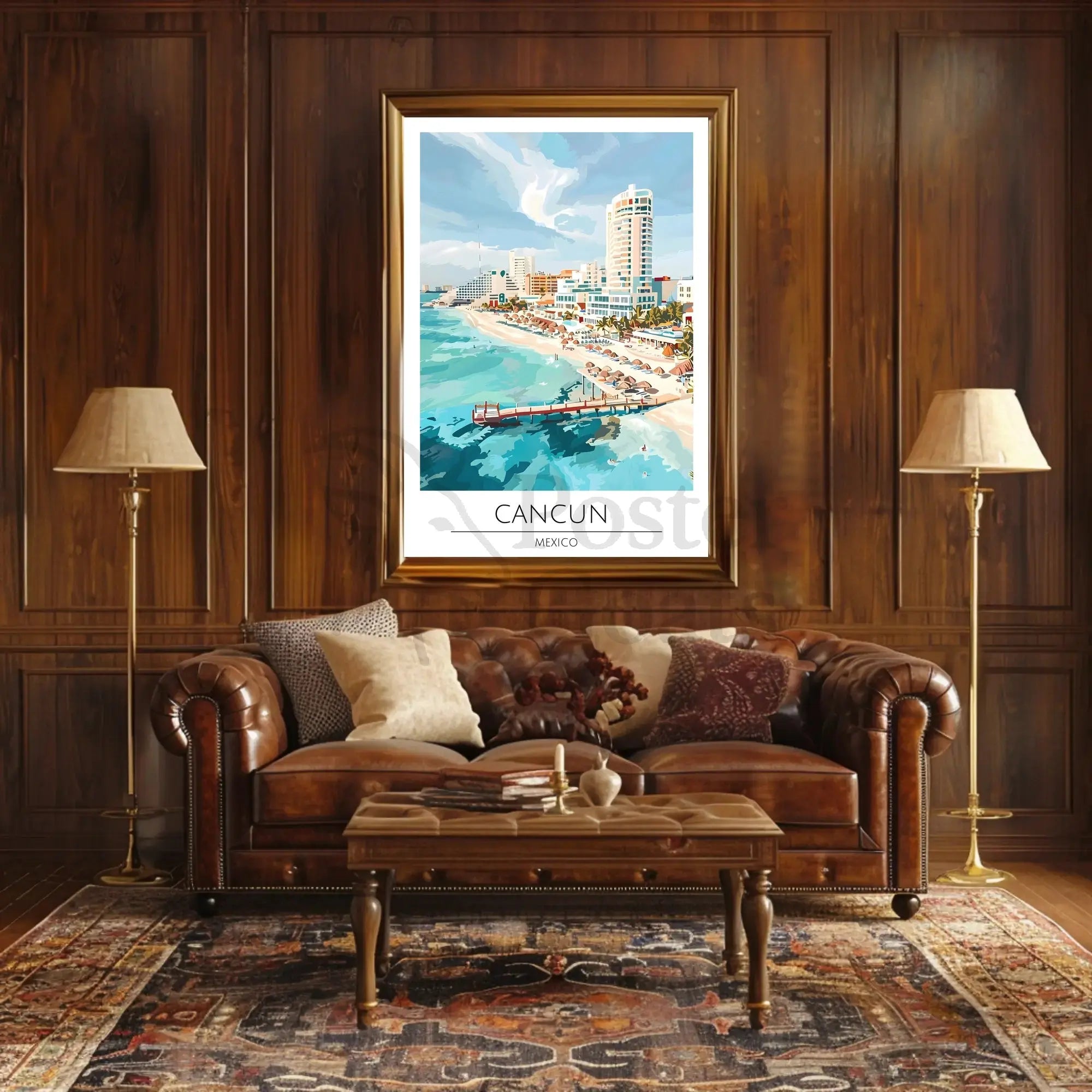 Vibrant Cancun Beach Scene: Retro Travel Poster PosterGoat