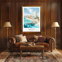 Vibrant Cancun Beach Scene: Retro Travel Poster PosterGoat