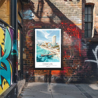 Vibrant Cancun Beach Scene: Retro Travel Poster PosterGoat