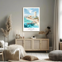 Vibrant Cancun Beach Scene: Retro Travel Poster PosterGoat