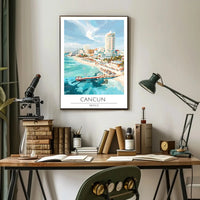Vibrant Cancun Beach Scene: Retro Travel Poster PosterGoat