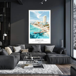 Vibrant Cancun Beach Scene: Retro Travel Poster PosterGoat