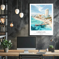 Vibrant Cancun Beach Scene: Retro Travel Poster PosterGoat