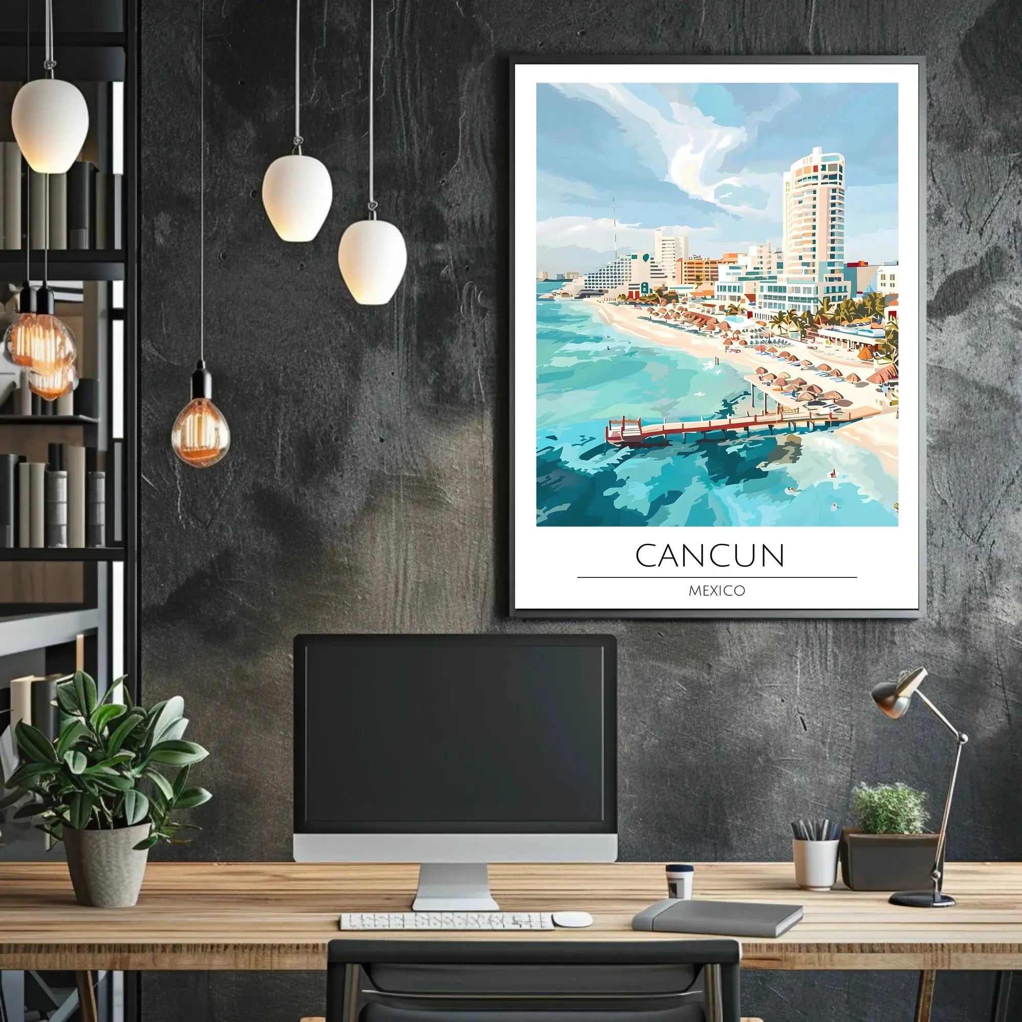 Vibrant Cancun Beach Scene: Retro Travel Poster PosterGoat
