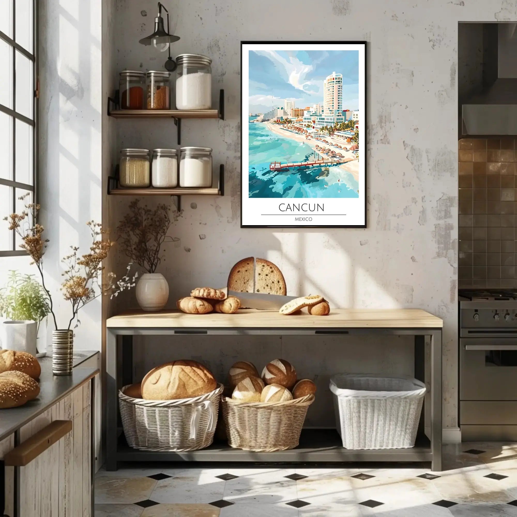 Vibrant Cancun Beach Scene: Retro Travel Poster PosterGoat