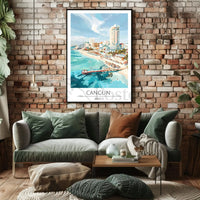 Vibrant Cancun Beach Scene: Retro Travel Poster PosterGoat