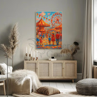 Vibrant Carnival Scene with Carousel and Ferris Wheel Poster PosterGoat