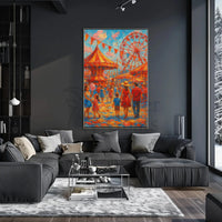 Vibrant Carnival Scene with Carousel and Ferris Wheel Poster PosterGoat