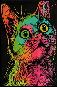 Vibrant Cat Illustration in Psychedelic Pop Art Animal Poster PosterGoat