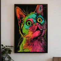 Vibrant Cat Illustration in Psychedelic Pop Art Animal Poster PosterGoat