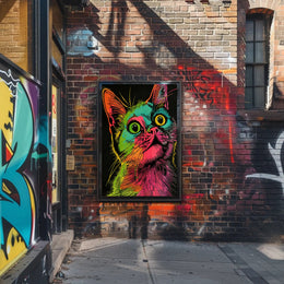 Vibrant Cat Illustration in Psychedelic Pop Art Animal Poster PosterGoat
