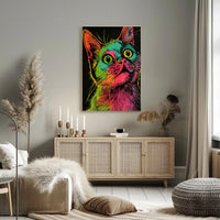 Vibrant Cat Illustration in Psychedelic Pop Art Animal Poster PosterGoat