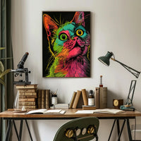 Vibrant Cat Illustration in Psychedelic Pop Art Animal Poster PosterGoat
