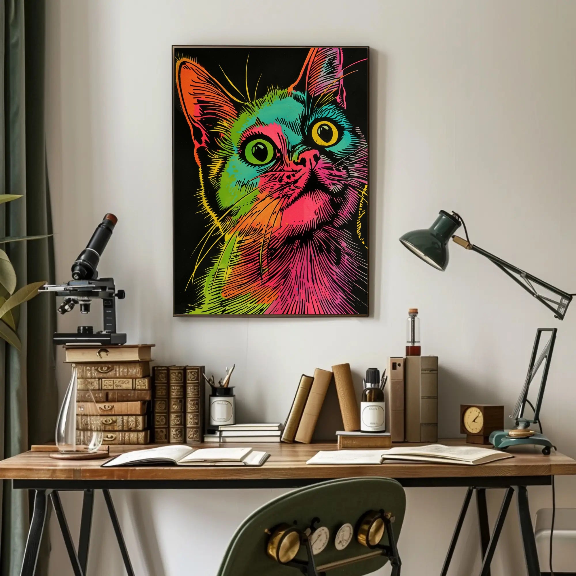 Vibrant Cat Illustration in Psychedelic Pop Art Animal Poster PosterGoat