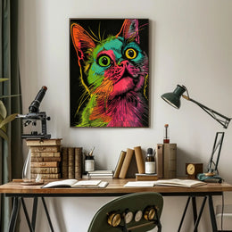 Vibrant Cat Illustration in Psychedelic Pop Art Animal Poster PosterGoat