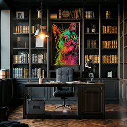 Vibrant Cat Illustration in Psychedelic Pop Art Animal Poster PosterGoat
