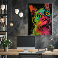 Vibrant Cat Illustration in Psychedelic Pop Art Animal Poster PosterGoat