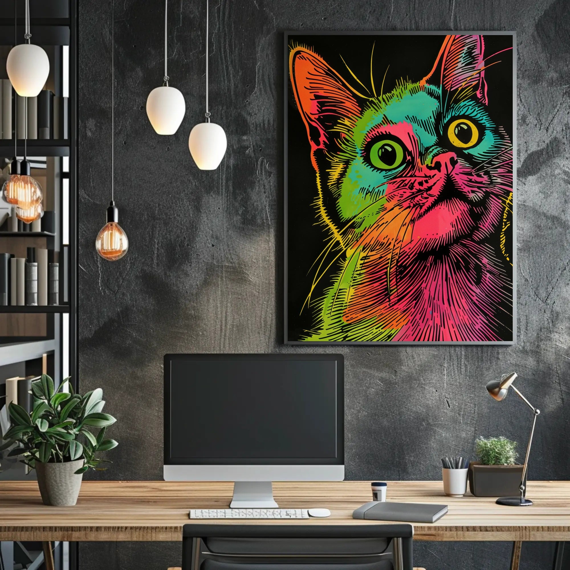 Vibrant Cat Illustration in Psychedelic Pop Art Animal Poster PosterGoat