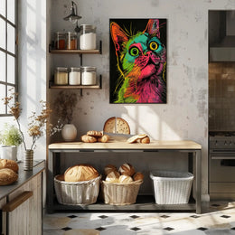 Vibrant Cat Illustration in Psychedelic Pop Art Animal Poster PosterGoat