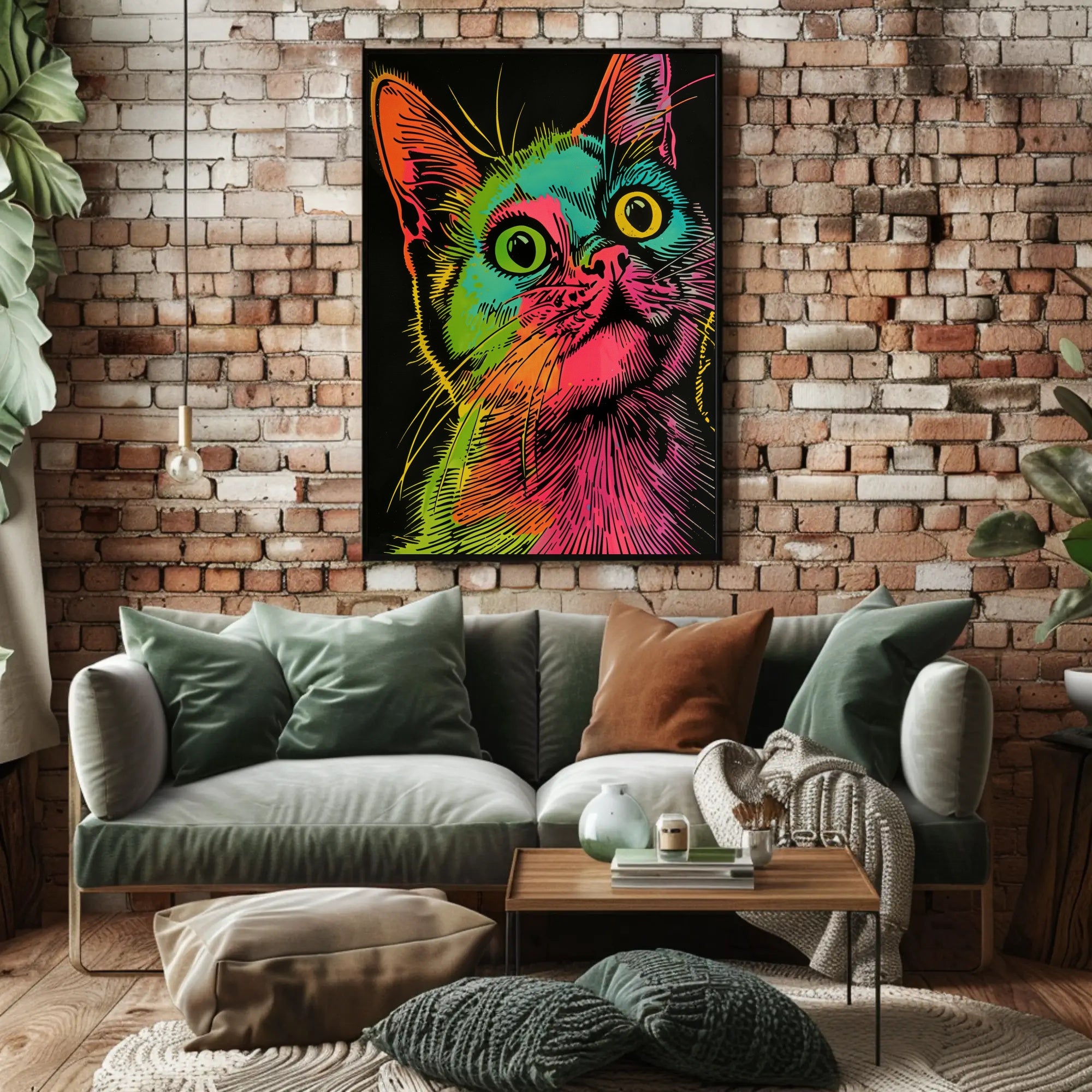 Vibrant Cat Illustration in Psychedelic Pop Art Animal Poster PosterGoat