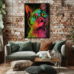 Vibrant Cat Illustration in Psychedelic Pop Art Animal Poster PosterGoat