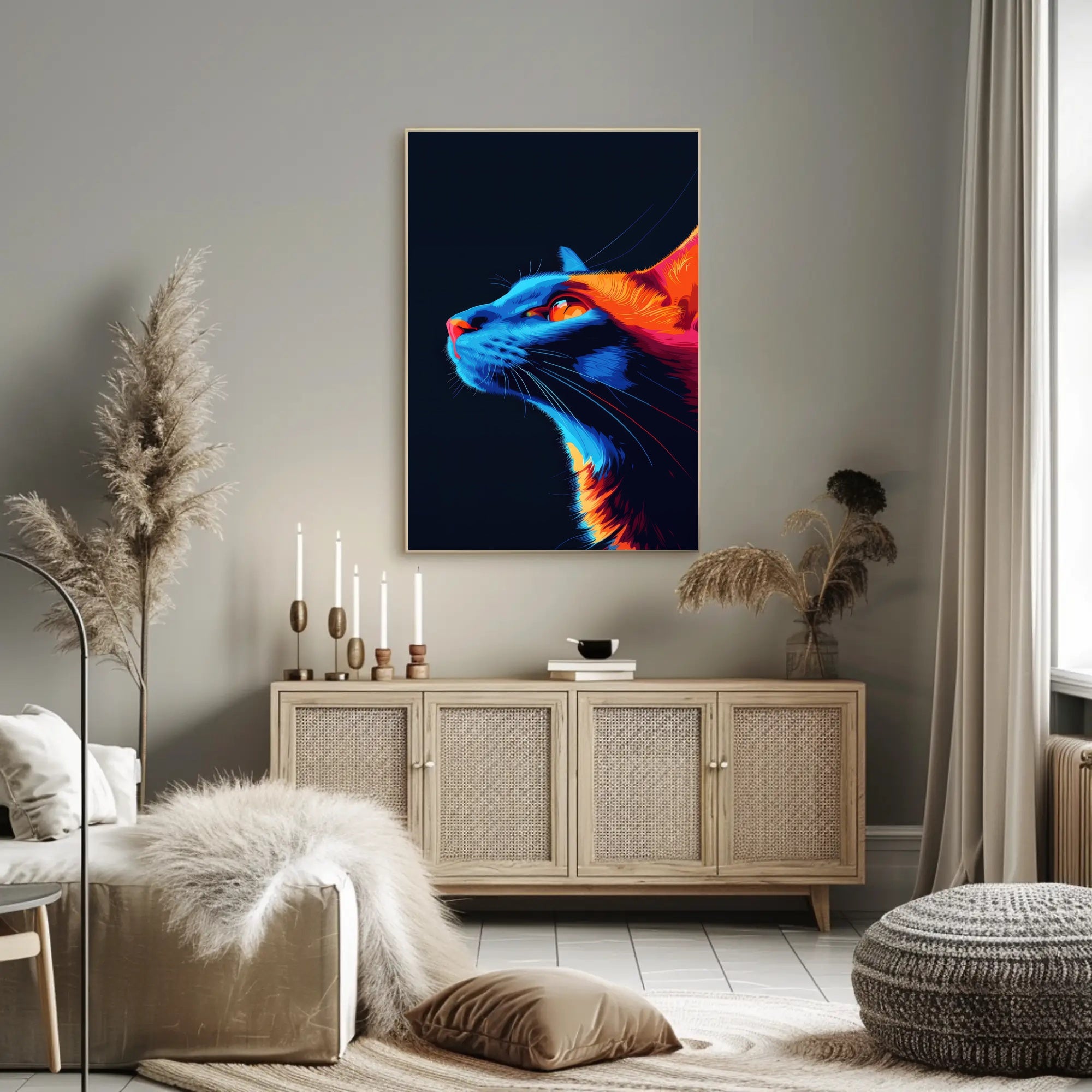 Vibrant Cat in Neon Colors Futuristic Sci-Fi Poster PosterGoat