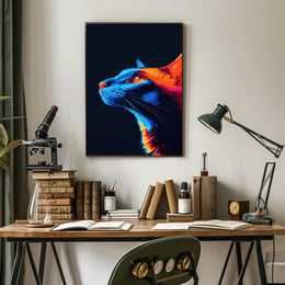 Vibrant Cat in Neon Colors Futuristic Sci-Fi Poster PosterGoat