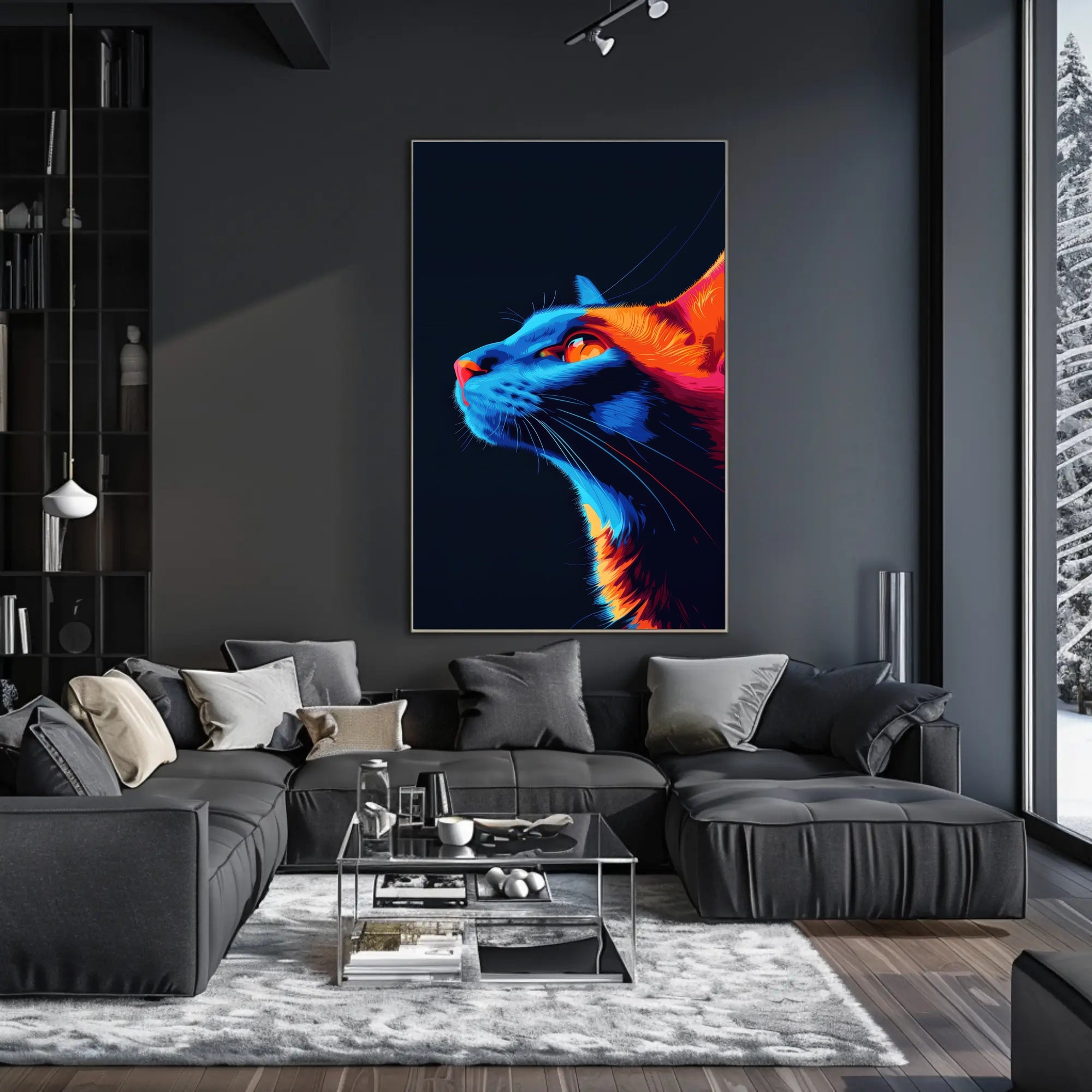 Vibrant Cat in Neon Colors Futuristic Sci-Fi Poster PosterGoat